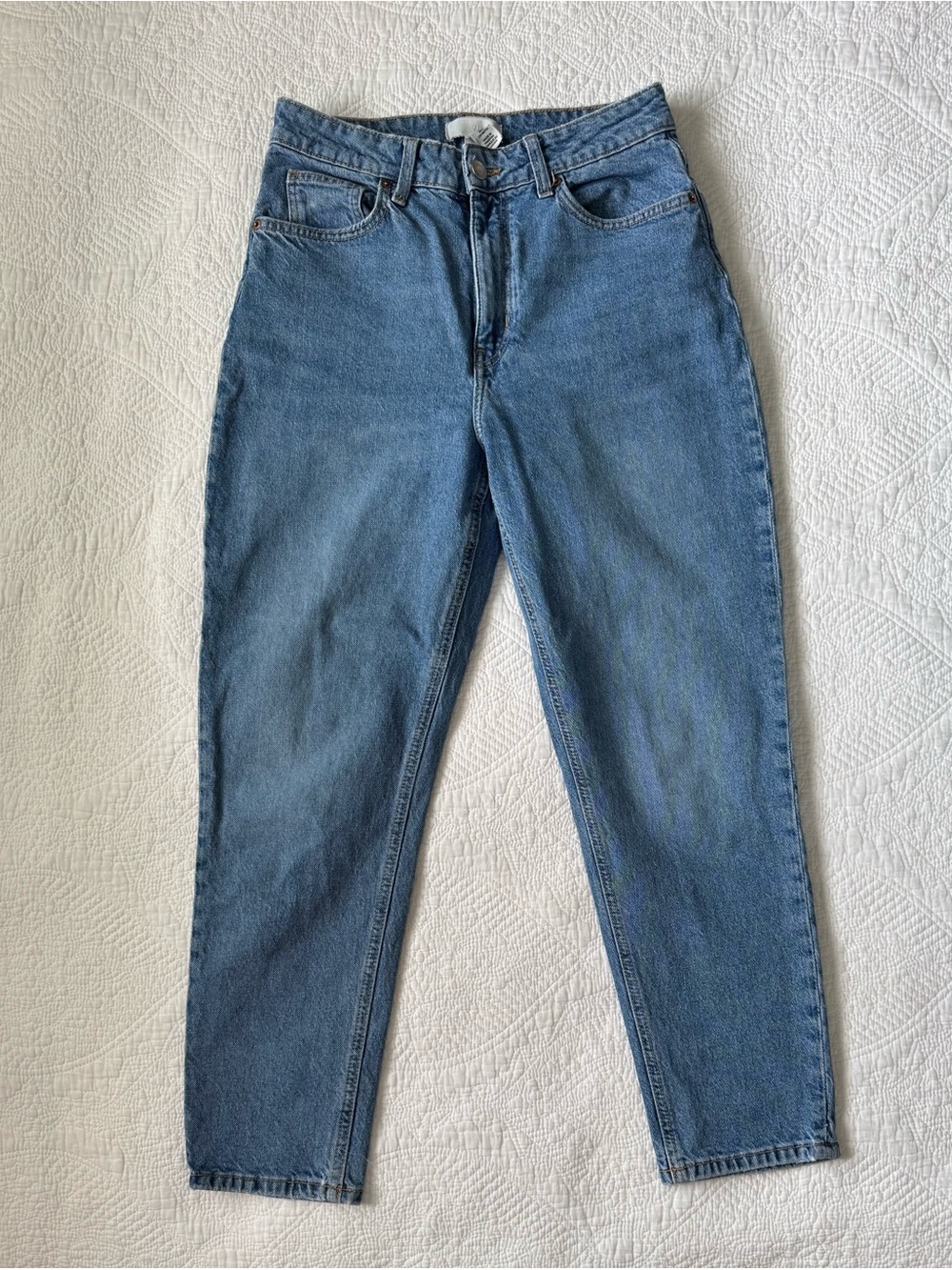 H&M High-Rise Straight-Taper Jeans in Medium Blue